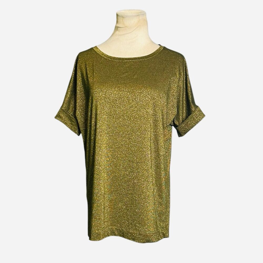 Mango metallic gold cuffed short sleeves top size XS